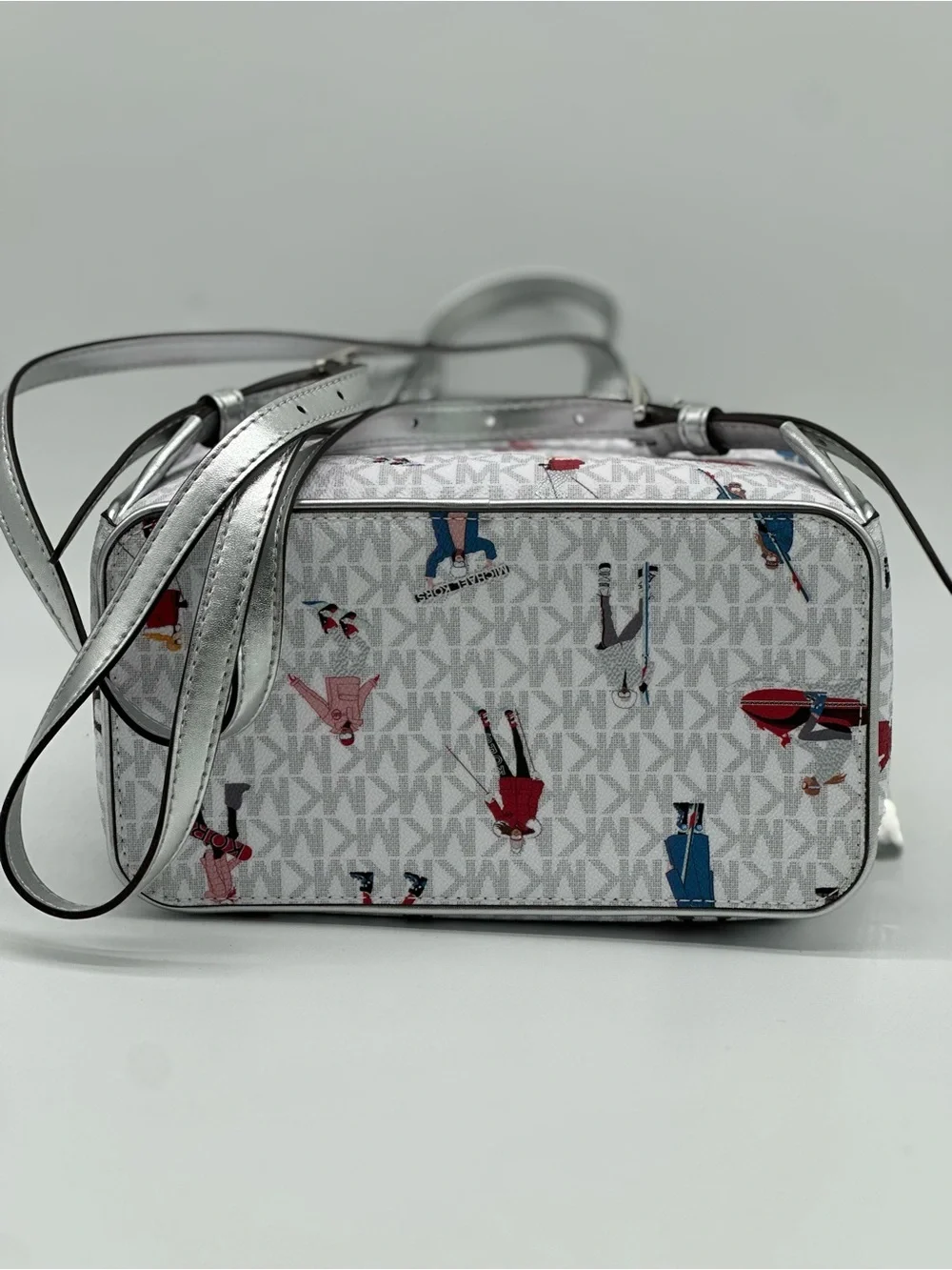 Michael Kors White Logo Print Mini Backpack with Multicolor Figures